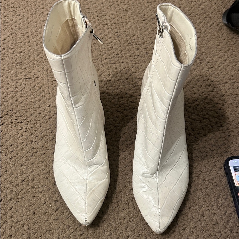 Dolce Vita White Croc-Embossed Ankle Boots